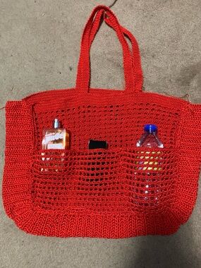 Handmade Red Crochet Tote Bag - Stylish Beach & Everyday Carry